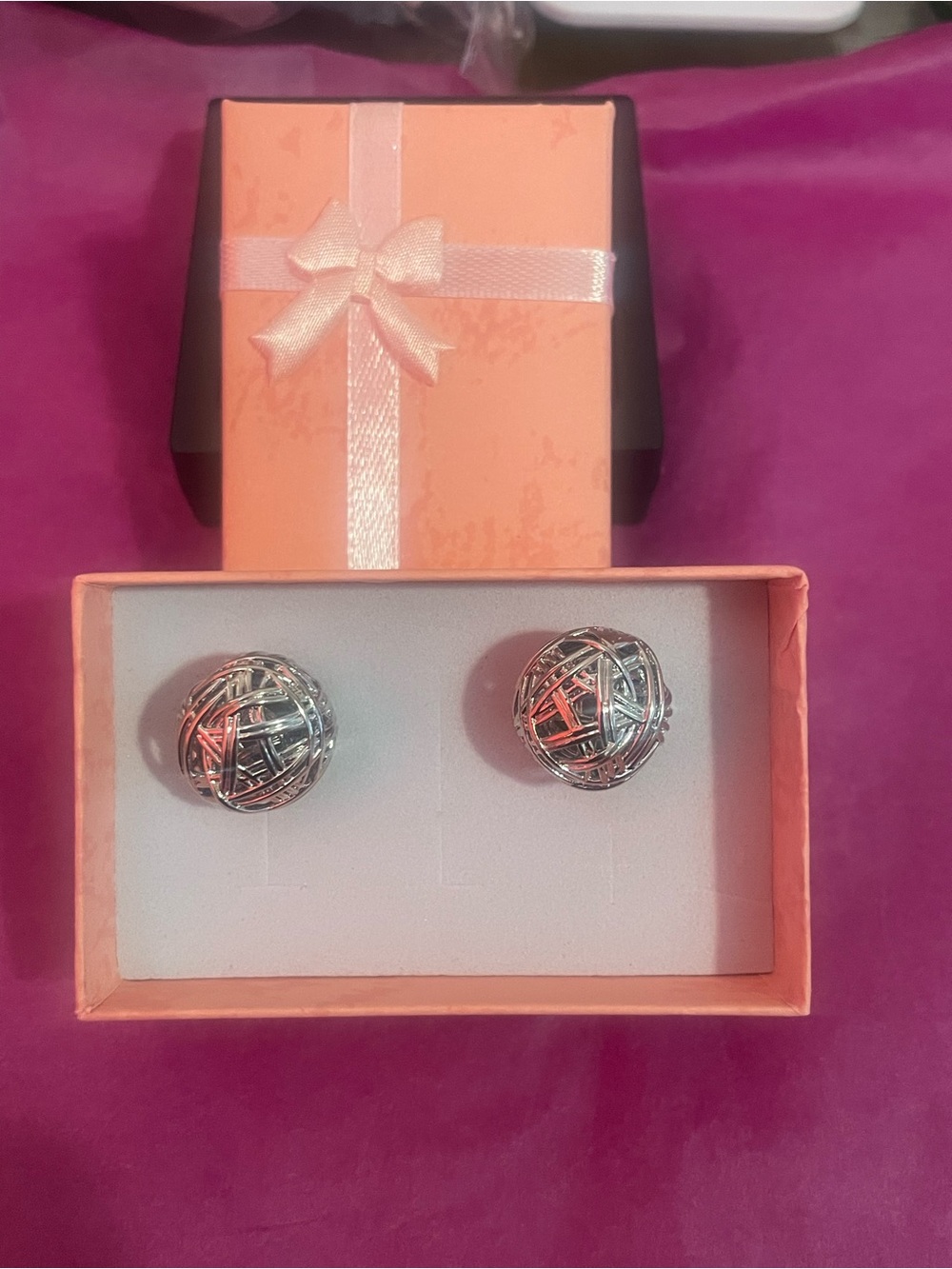 LOEWE Silver Woven Ball Stud Earrings - Silver